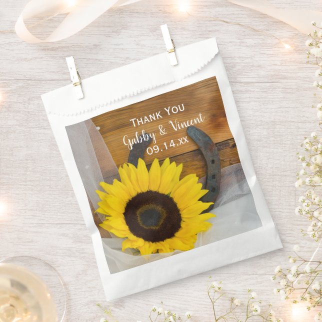Sachets En Papier Sunflower and Horseshoe Western Wedding Thank You (Coupé)