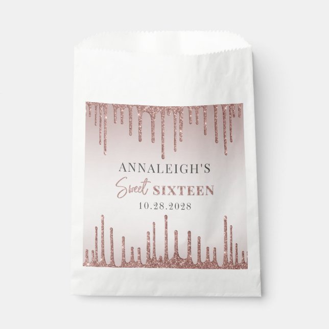 Sachets En Papier Sweet 16 Anniversaire Rose Parties scintillant or  (Devant)