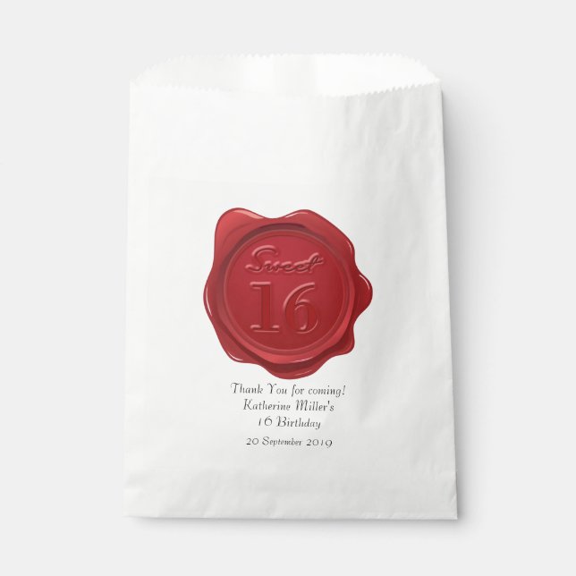 Sachets En Papier Sweet 16 Merci d'anniversaire Sceau de cire rouge (Devant)