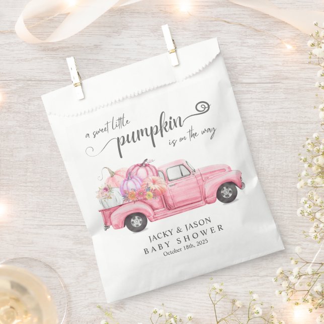 Sachets En Papier Sweet Little Citrouille Baby shower fille rose (Coupé)