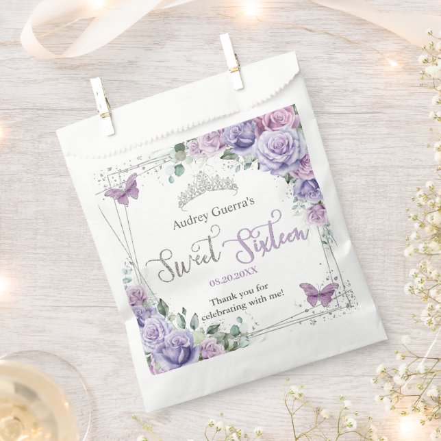 Sachets En Papier Sweet sixteen Chic de papillons floraux Lilac viol (Coupé)