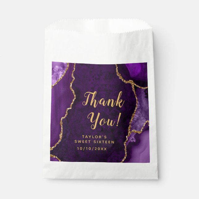 Sachets En Papier Sweet sixteen d'agate violet et or Merci (Devant)