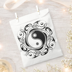 Sachets En Papier Symbole Yin & Yang Style de Tatouage Noir et Blanc