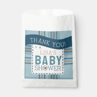 Sachets En Papier Tartan Teddy Bear, Baby Boy Shower Customizable