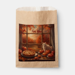 Sachets En Papier Tarte fraîche sur le comptoir Chat et citrouilles