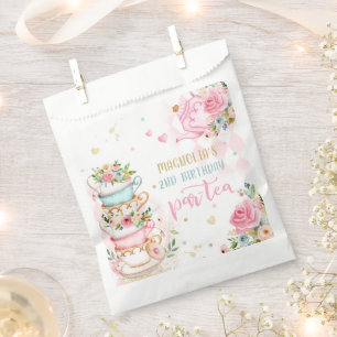 Sachets En Papier Tea Party Anniversaire Fille Rose & Or Floral Par 