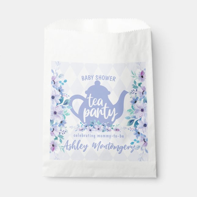 Sachets En Papier Tea Party Purple Aquarelle Baby shower (Devant)