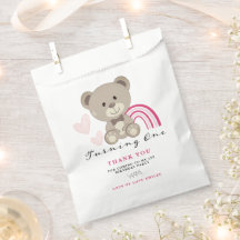 Teddy Bear 1er Anniversaire Pink Faveur Sac