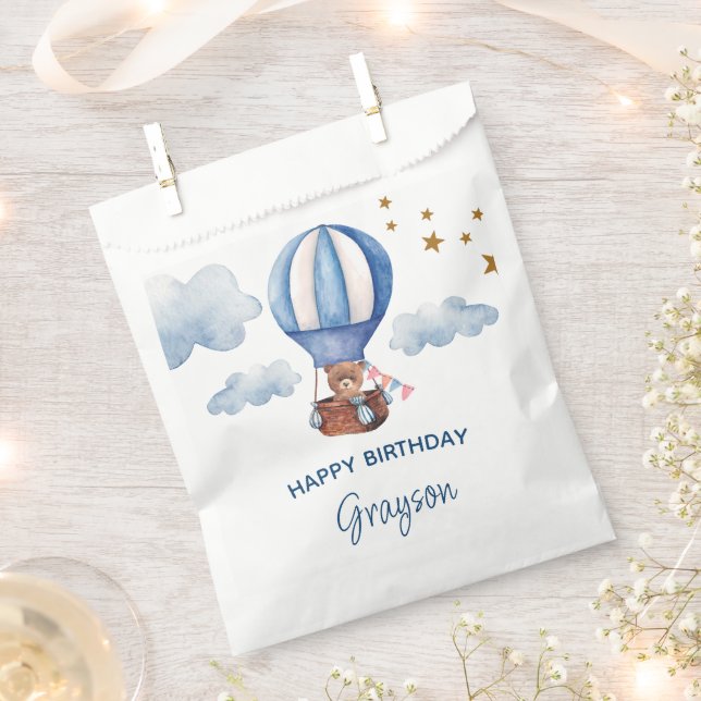Sachets En Papier Teddy Bear Blue 1er anniversaire (Coupé)
