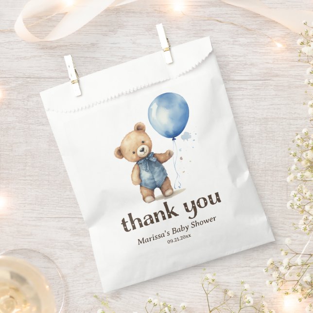 Sachets En Papier Teddy Bear Boy Baby shower Merci (Coupé)