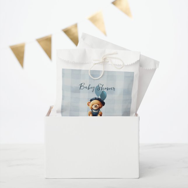 Sachets En Papier Teddy Bear Jean Baby shower Bleu (Fête)