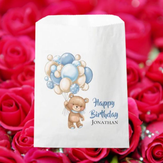 Sachets En Papier Teddy Boy Joyeux Anniversaire - Blanc (Celebrate a fun-filled teddy bear birthday party!  )