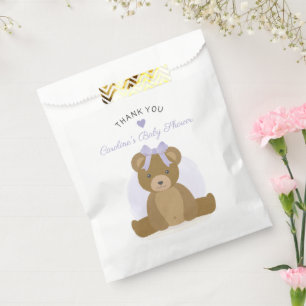 Sachets En Papier Teddy Ours pourpre Bow fille Baby shower Merci