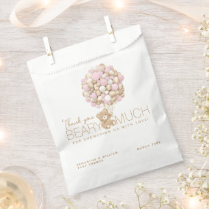 Sachets En Papier Teddy Ours Rose Coeur & Balloon Baby Girl Douche