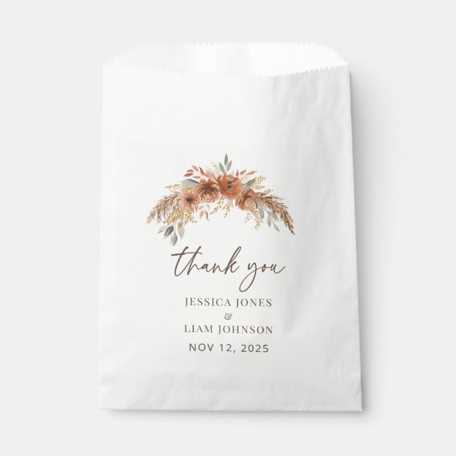 Sachets En Papier Terracotta Rustic Fall Floral Mariage Merci (Devant)