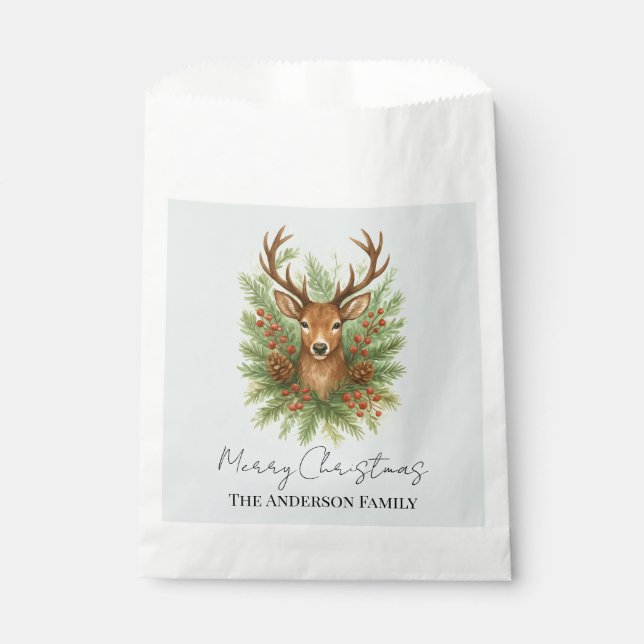 Sachets En Papier Tête de cerf de la forêt rustique avec feuillage d (Devant)