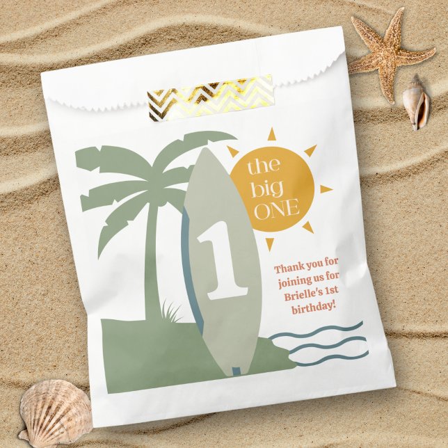 Sachets En Papier "The big ONE" Surboard Ocean First Birthday Party (the big one Green surfboard first birthday party favor bag surfing theme ocean beach theme 1st bday)
