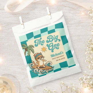 Sachets En Papier The Big One Surfer Cat Retro Summer 1st Birthday 