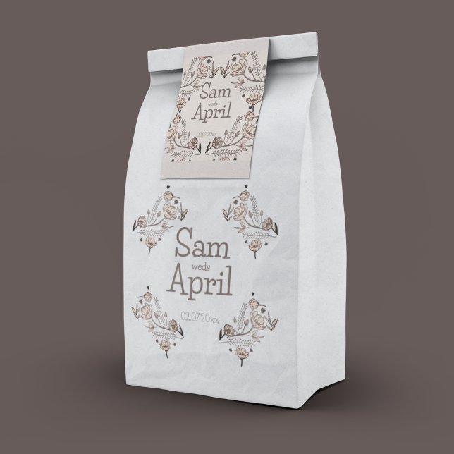 Sachets En Papier Thème Brown Floral Mariage (A favor bag in your names to make your guests remember you)