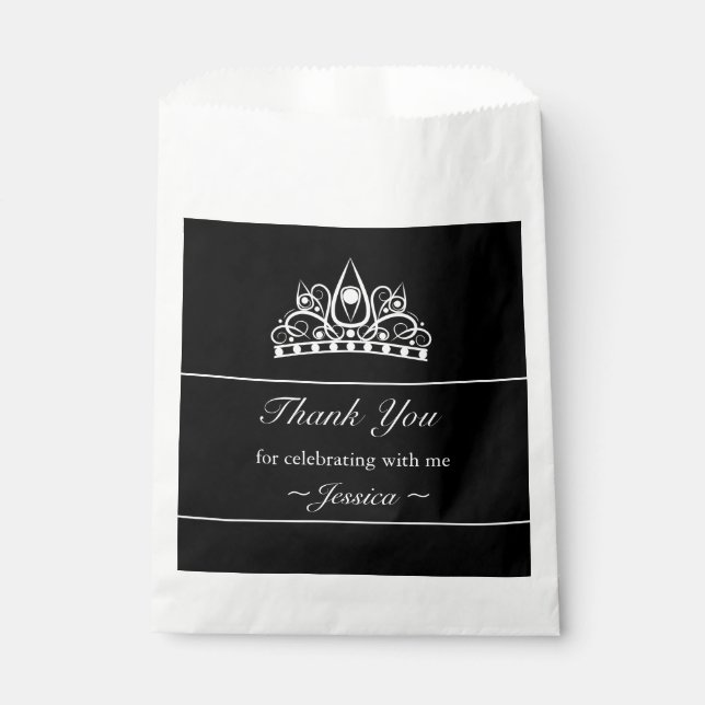 Sachets En Papier Tiara Modern Black Minimaliste Anniversaire (Devant)