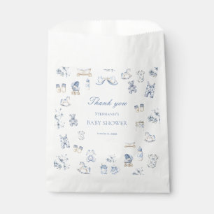 Sachets En Papier Toile De Jouy Baby Shower Bleu Bow Boy