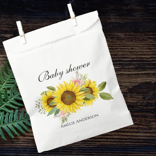 Sachets En Papier Tournesol Aquarelle rose Baby shower Floral (Créateur téléchargé)