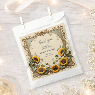 Sachets En Papier Tournesol jaune avec cadre d'art mariage