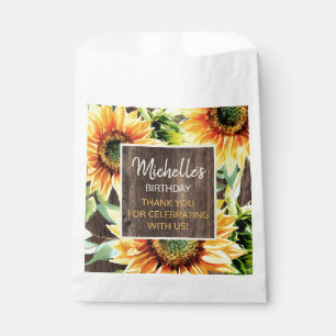 Sachets En Papier Tournure Bois Rustique Tournesols Jaunes Merci