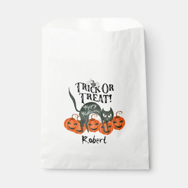 Sachets En Papier tricoter ou traiter heureux halloween fête préféré (Devant)