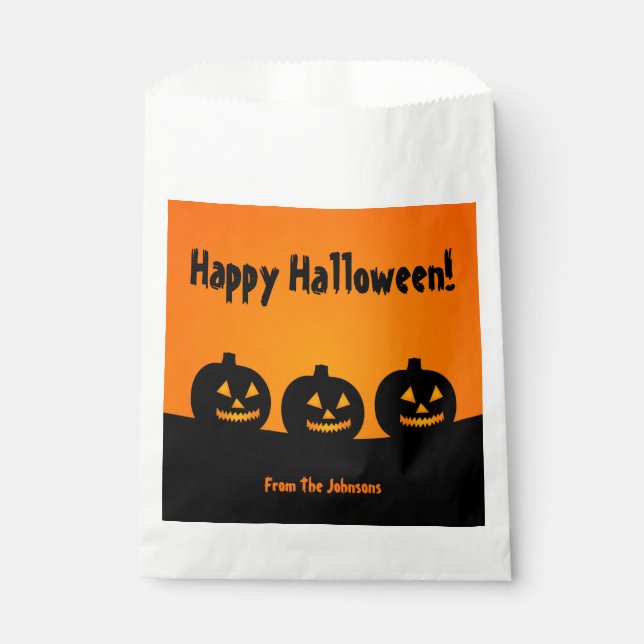 Sachets En Papier Trois Citrouilles Halloween Fête Favoriser les sac (Devant)