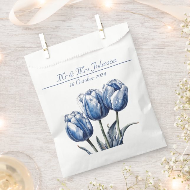 Sachets En Papier Tulipes en bleu de Delft personnalisables (Coupé)