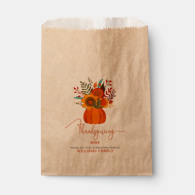 Sachets En Papier Typographie de Thanksgiving Bouquet de fleurs d'au (Devant)