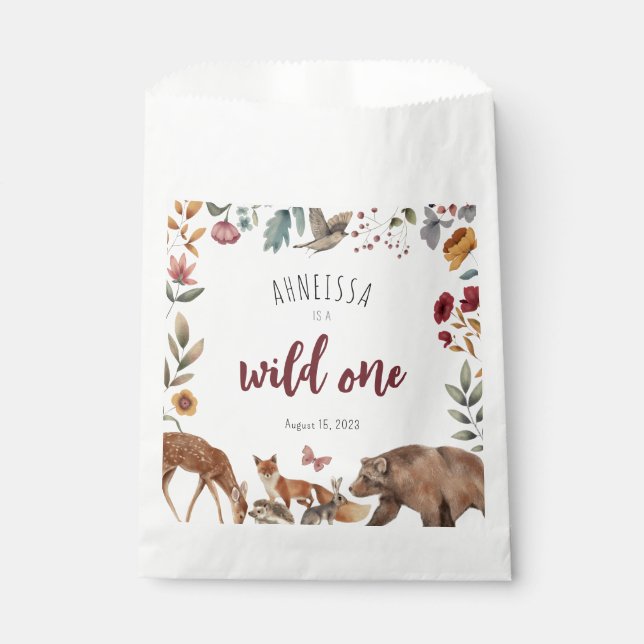 Sachets En Papier Un animal sauvage de forêt premier anniversaire (Devant)