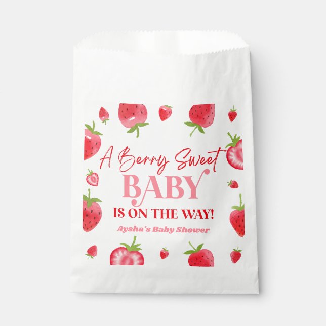Sachets En Papier Un Baby shower de fraise Berry Sweet Baby (Devant)