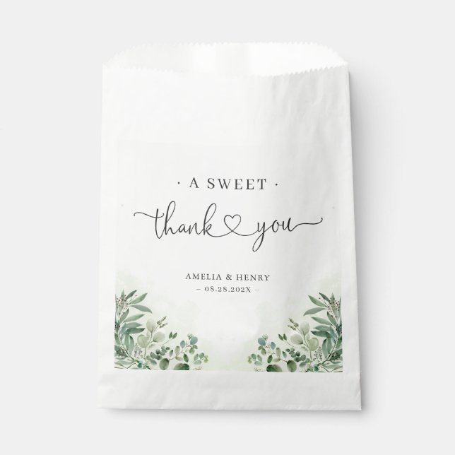 Sachets En Papier Un Merci doux | Mariage Eucalyptus vert (Devant)