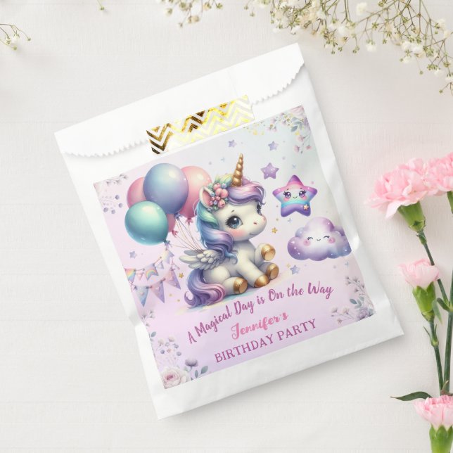 Sachets En Papier Unicorn Anniversaire Fille Purple & Or (Scellé)