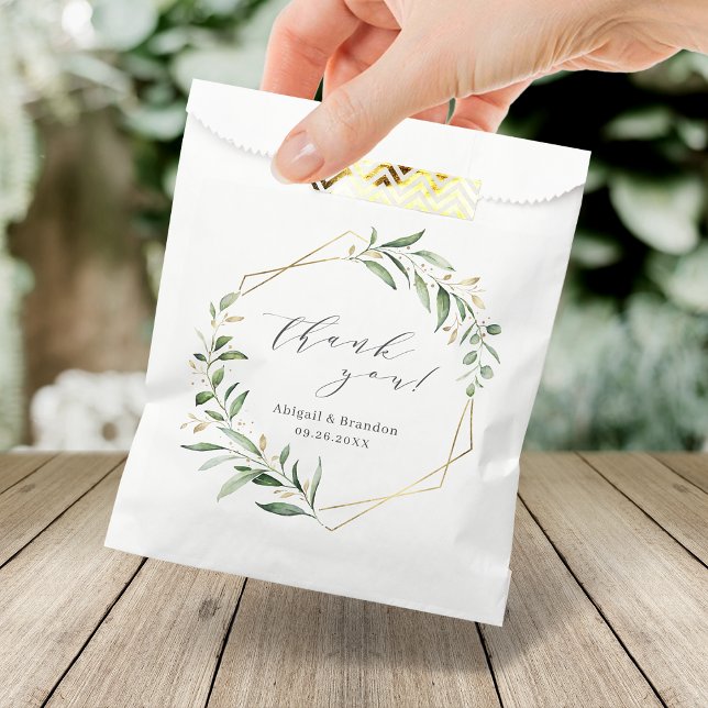 Sachets En Papier Verdure moderne or géométrique Mariage rustique gé (Modern Greenery Gold Geometric Rustic Wedding Favor Bag)