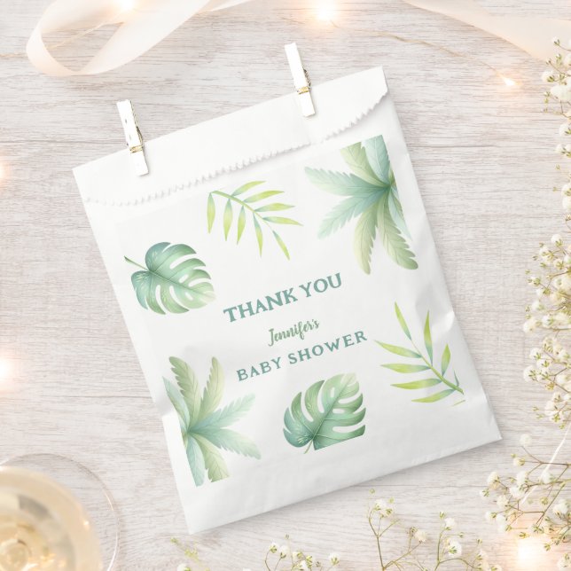 Sachets En Papier Verdure tropicale Aquarelle Baby shower vert (Coupé)