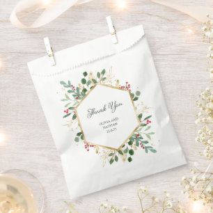 Sachets En Papier Vert doré sur blanc Mariage de Noël
