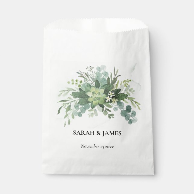 Sachets En Papier Vert doux Mariage Succulent Floral Botanique (Devant)