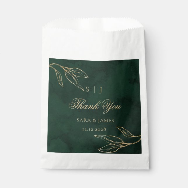 Sachets En Papier Vert émeraude Botanique Mariage enchanté (Devant)