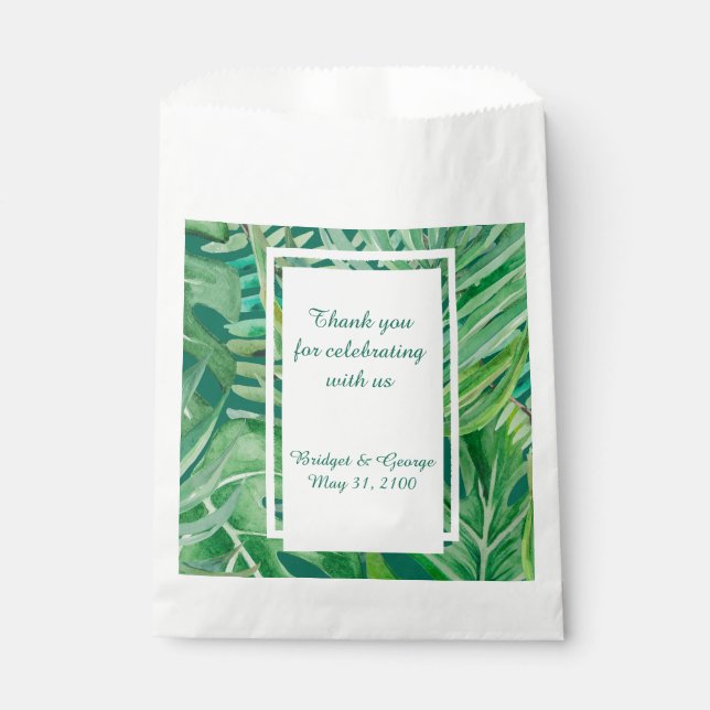 Sachets En Papier vert émeraude mariage tropical (Devant)