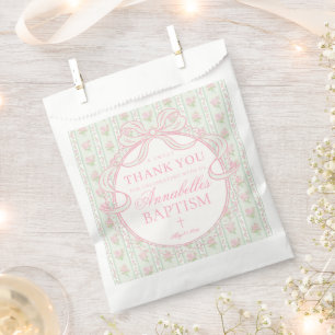 Sachets En Papier Vert Vintage Élégant Floral Dessert de Baptême