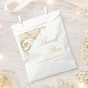 Sachets En Papier Vintage or blanc Floral Mariage damassé Merci