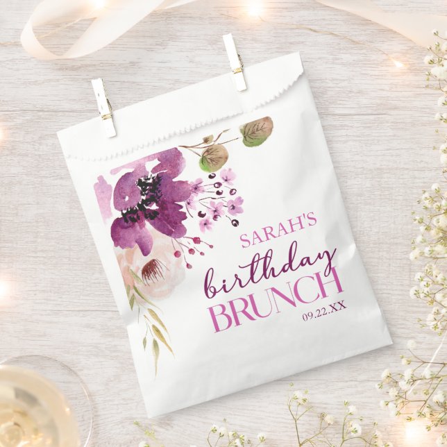 Sachets En Papier Violet Magenta Purple Floral Anniversaire Brunch (Coupé)