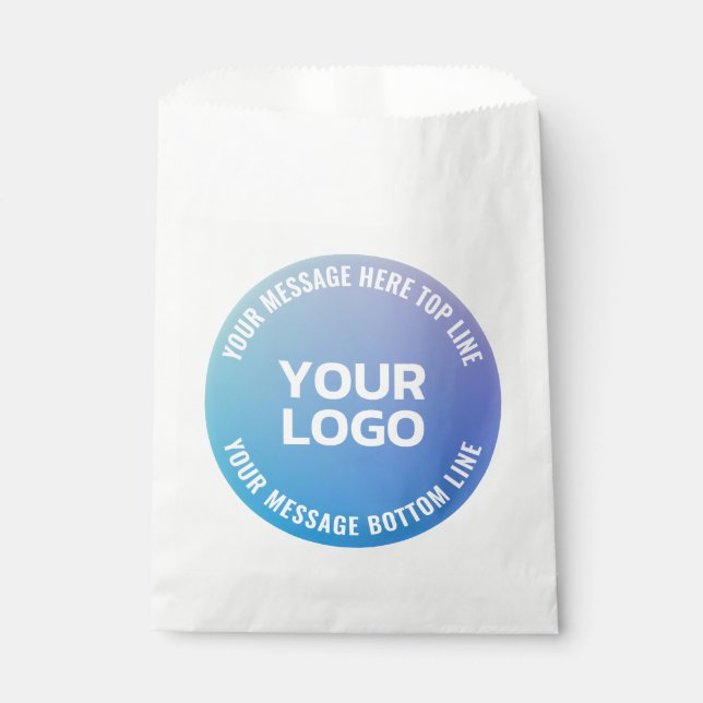 Sachets En Papier Votre logo | Ombre de bleu à violet et texte circu (Devant)