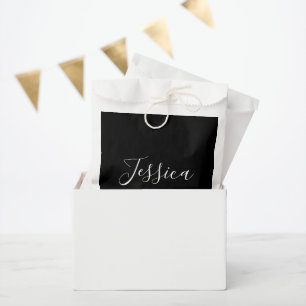 Sachets En Papier Votre nom   Élégant script blanc sur noir