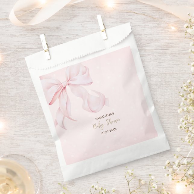 Sachets En Papier Watercolor Pink Bow Pink Dots Baby Shower  (Coupé)
