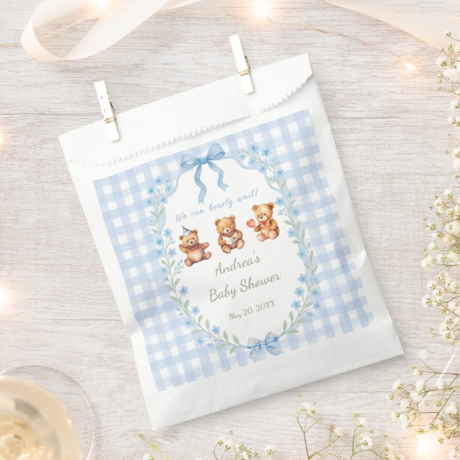 Sachets En Papier We Can Bearly Wait Blue Gingham Baby Shower  (Coupé)