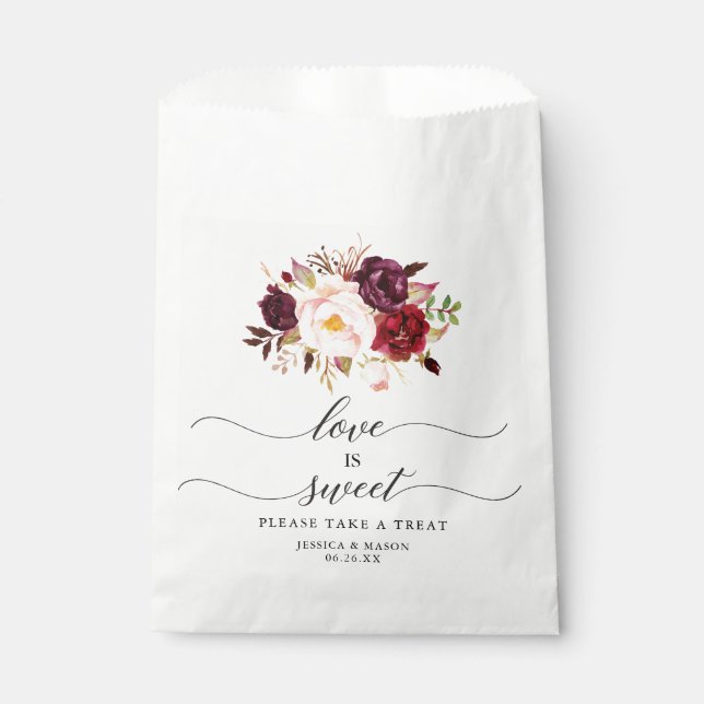 Sachets En Papier Wedding Favor Bag Love is Sweet Burgundy Marsala (Devant)